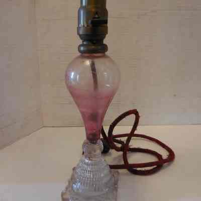 Rose Glass Lamp with Pear Shape & Square Base