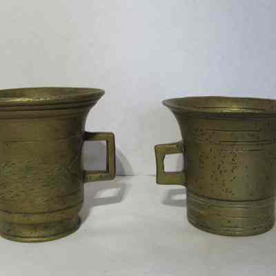 Brass Mortar with Square Handles, 1 of 2