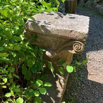 OUT-49.1 square top capital with fluted urn and pinched scrolls at corners (2)