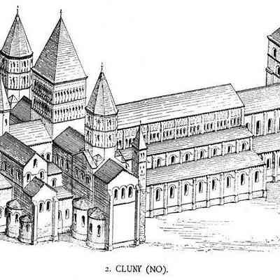 Illustration of Abbey before destruction of parts