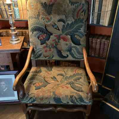 Chair with Floral Needlepoint Back And Seat
