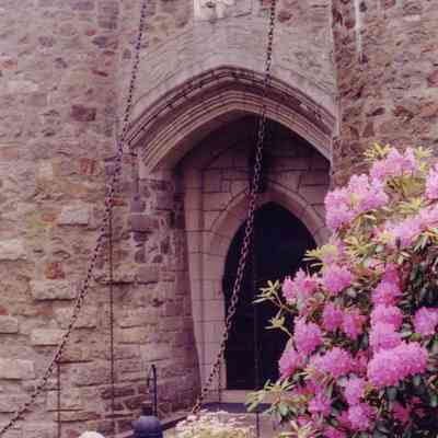 Drawbridge with Blooming Bushes