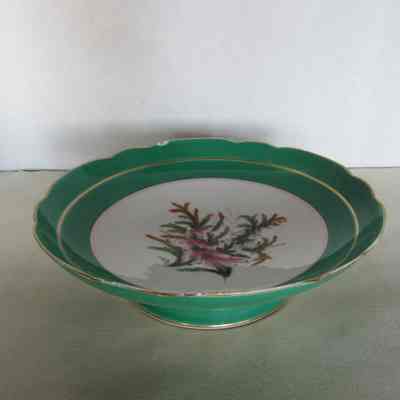 Soup Bowl with Floral Center & Green Border