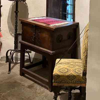15th c. Italian Money Chest with Carved Tracery Circles Around Lock