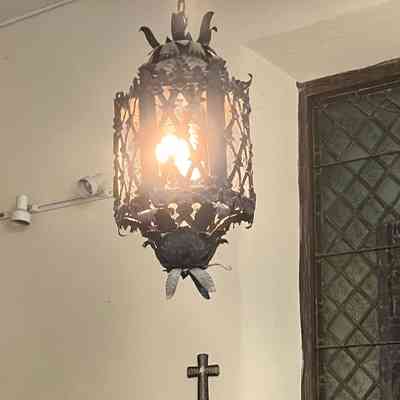 15th c. Italian Hanging Lantern w Triangular & Floral Design, pair