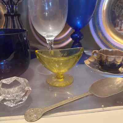 Boat Shaped Uranium Glass Salt Cellar