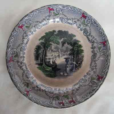 Blue Transferware Plate with Venetian Scene