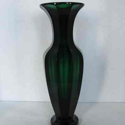 Green Glass Vase with Fluted Sides