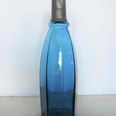 Pair of Colored Glass Bottles with Pewter Tops