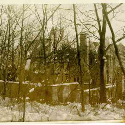 west side Hammond Castle in the winter with snow