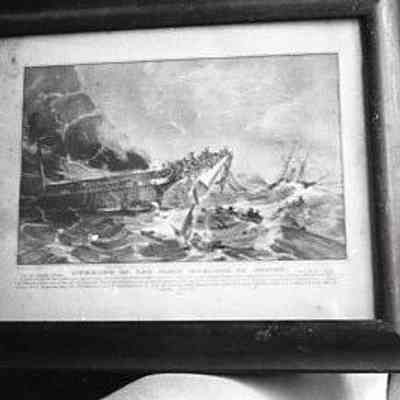 Currier and Ives Print of Burning Boats - Burning of the Ocean Monarch of Boston