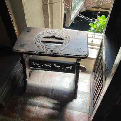 16th c. Stool with Decorative Handgrip Carved with Animal & Children