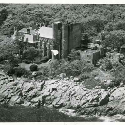 1940-1950 Aerial view of ocean side of castle