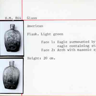 Green Glass Flask with Eagle & Masonic Symbols