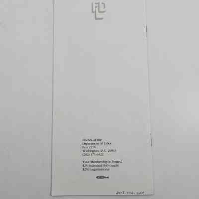 Back of pamphlet with accession number