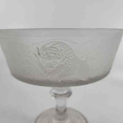 Buffalo image molded on glass compote