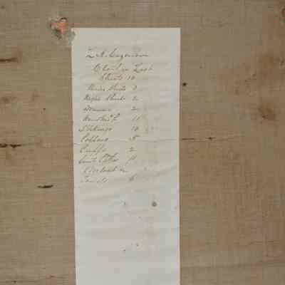Packing List: Original packing list glued to inside of lid