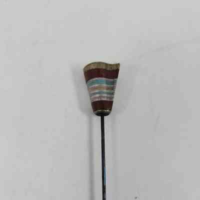 Pinhead of hatpin with gold, red, silver, blue, and yellow stripes
