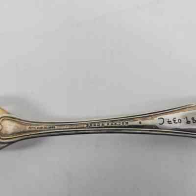 "PAT"D MAR 30, 1869" and "REED & BARTON" engraving, with accession number of back of fork handle