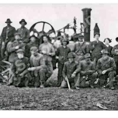Photograph: Threshing steam engine and threshing crew at Jock River, c. 1920