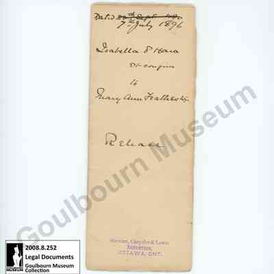 Legal Documents, Isabella O'Hara to Mary Ann Featherston, 1896