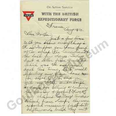 Letter: Sefton Stewart to Mother, August 18, 1917