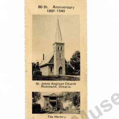 Bookmark: 80th Anniversary 1860-1940 St. Johns Anglican Church, Richmond