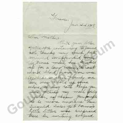 Letter: Sefton Stewart to Mother, January 2, 1918
