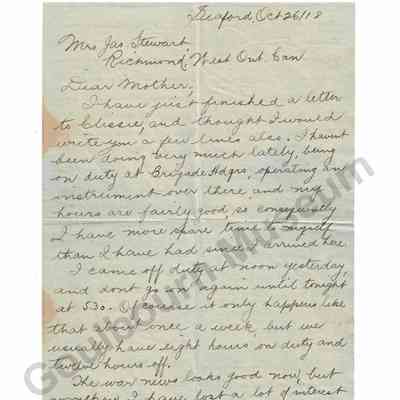 Letter: William Charles Mills to Margaret Stewart, October 26, 1918