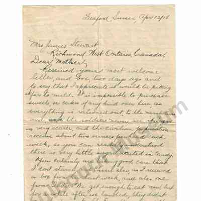 Letter: William Charles Mills to Margaret Stewart, April 12, 1918