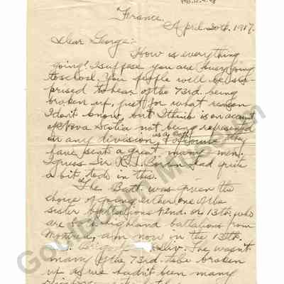 Letter: Sefton Stewart to George Stewart, April 20,1917