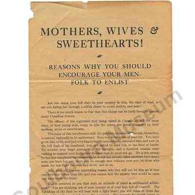 Document: Mothers, Wives & Sweethearts! Reasons why you should encourage your men-folk to enlist