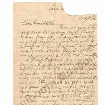 Letter: Sefton Stewart to Grandfather, August 25, 1916