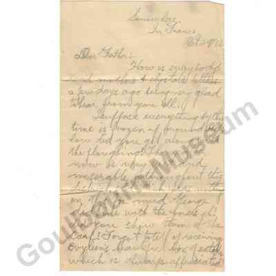 Letter: Sefton Stewart to James Stewart, October 29, 1916