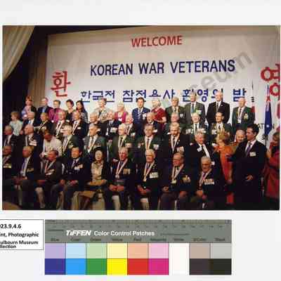Print, Photographic: Korean War Veterans receiving the Ambassador for Peace Medal, John Leroux