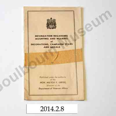 Pamphlet - Information Regarding Mounting and Wearing of Decorations, Campaign Stars and Medals