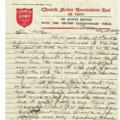 Letter: Sefton Stewart to Mother, December 26, 1917