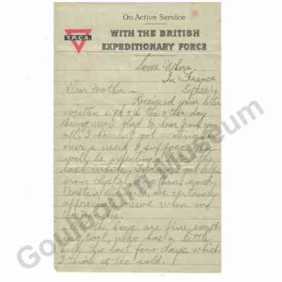 Letter: Sefton Stewart to Mother, September 22, 1916
