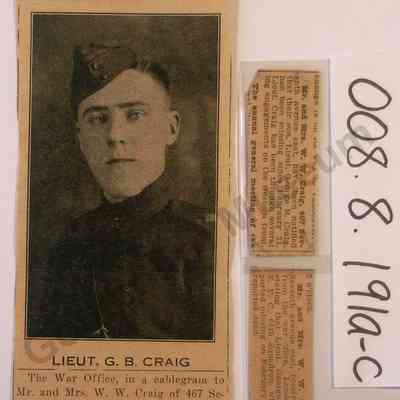 Lieut. G. B Craig Obituary