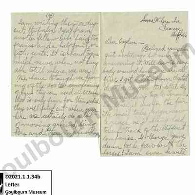 Letter: Sefton Stewart to Evyleen Stewart, September 6, 1916