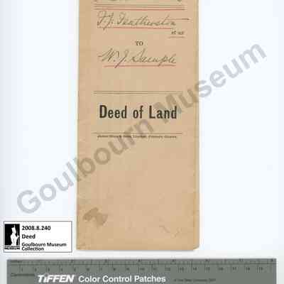 Deed of Land, FJ Featherston to WJ Sample, 1920