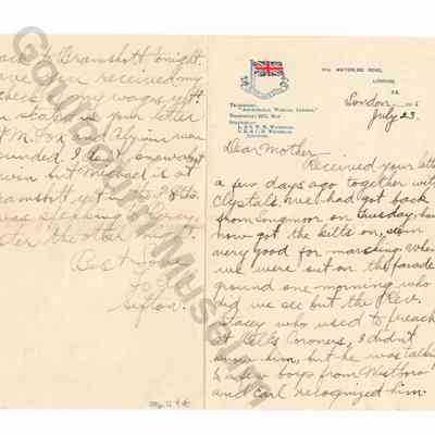 Letter: Sefton Stewart to Mother, July 23, 1916