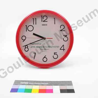Clock, Wall: Compliments of: Atty. Francis N. Tolentino (City Mayor)
