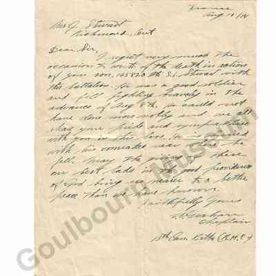 Letter: Chaplain E.E. Graham to James Stewart, August 13, 1918