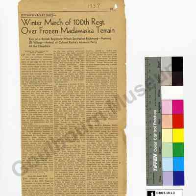 Newspaper: Winter March of 100th Regt Over Frozen Madawaska Terrain.