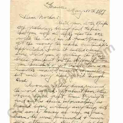 Letter: Sefton Stewart to Mother, May 10, 1917