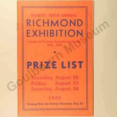 Booklet: 96th Annual Richmond Exhibition, 1940, Prize List
