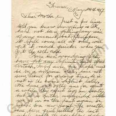 Letter: Sefton Stewart to Mother, May 24, 1917