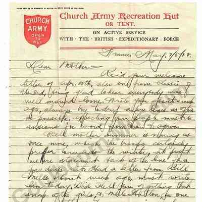 Letter: Sefton Stewart to Mother, May 7, 1918
