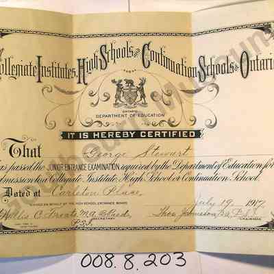 Certificate: Junior Entrance Examination George Stewart
